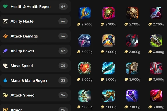 Dark item list artwork with a soft light effect